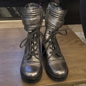 DKNY Shimmering Pewter Combat Boots